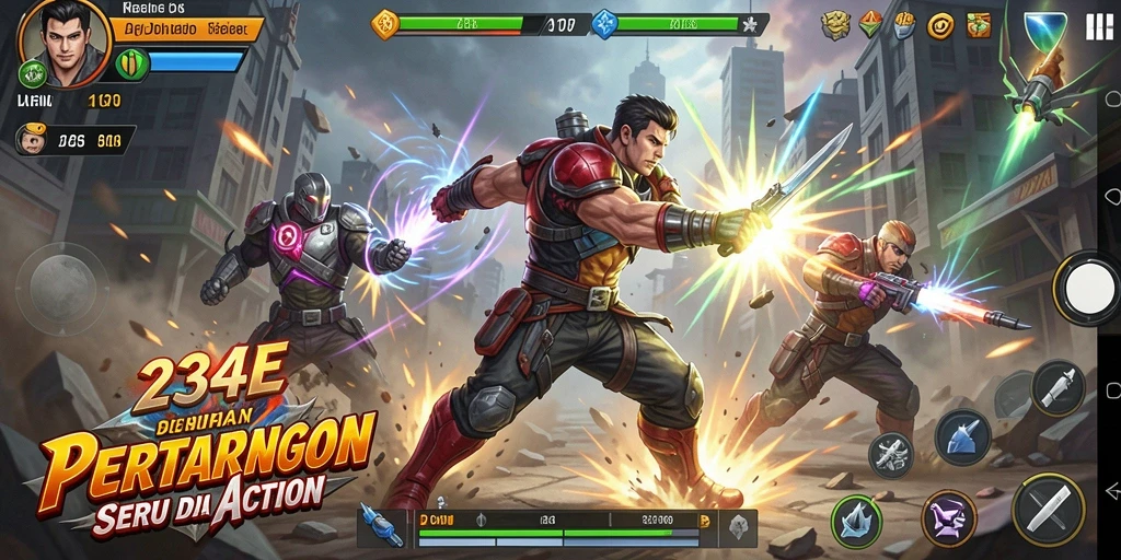 Gameplay seru dalam 234E dengan pertarungan yang mendebarkan.