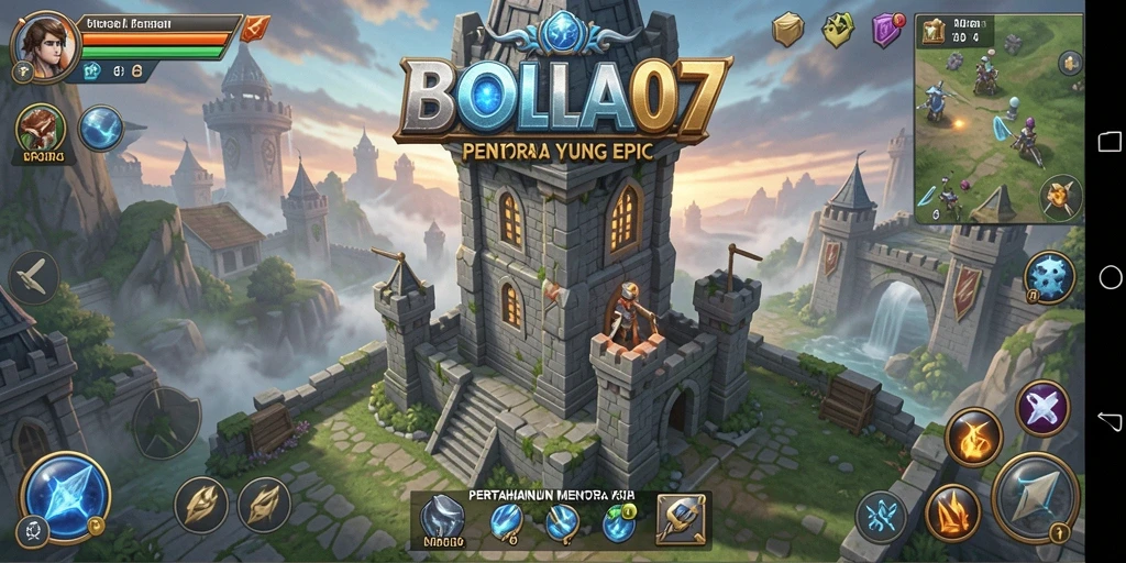 Gameplay seru BOLA07 dengan menara yang strategis.