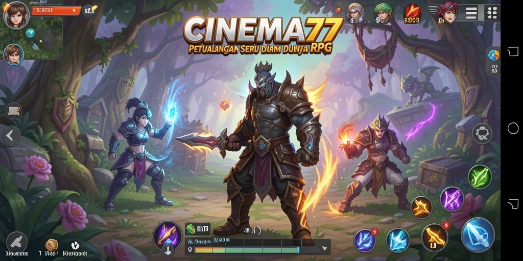 Screenshot gameplay CINEMA77 menampilkan pertarungan yang menegangkan dalam dunia RPG.
