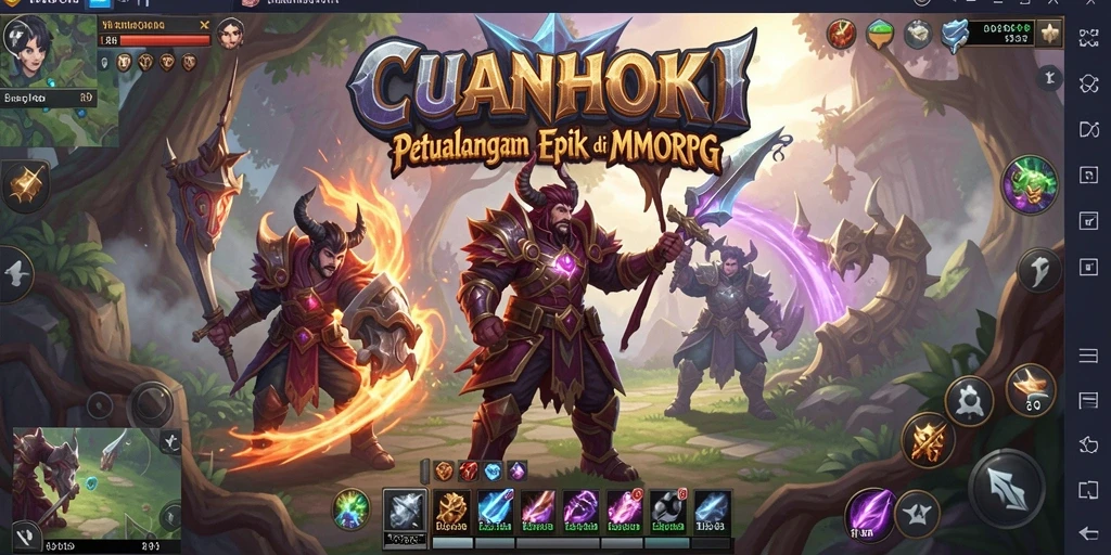 Screenshot utama CUANHOKI menampilkan pertarungan epik di dunia MMORPG.