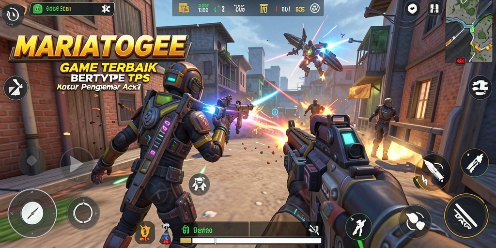 Screenshot gameplay MARIATOGEL dengan karakter yang beraksi di medan pertempuran.