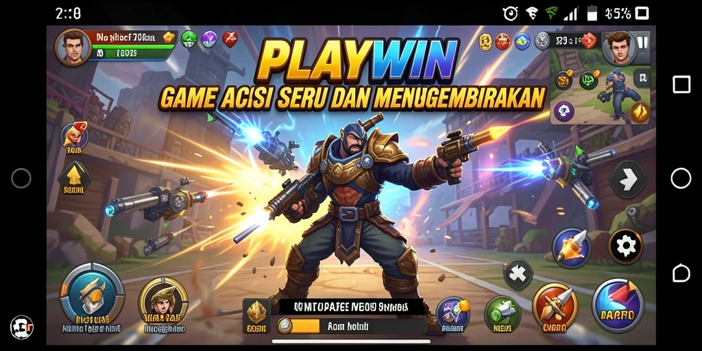 Screenshot utama PLAYWIN menunjukkan aksi mendebarkan dan gameplay yang seru.